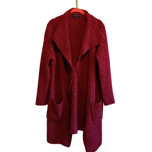 Joseph A. XS/S Red Mohair look Open Front Duster Cardigan Sweater Coat - Picture 1 of 10